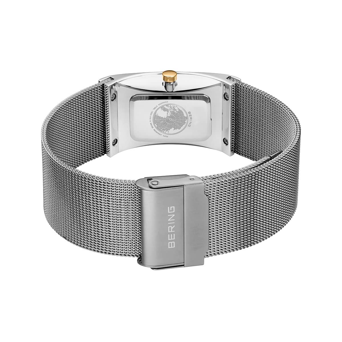 BERING 10222-010-S Reloj de cuarzo para mujer con caja de acero inoxidable plateado de 22 mm y esfera blanca, correa milanesa, cristal de zafiro y resistencia al agua de 5 ATM
