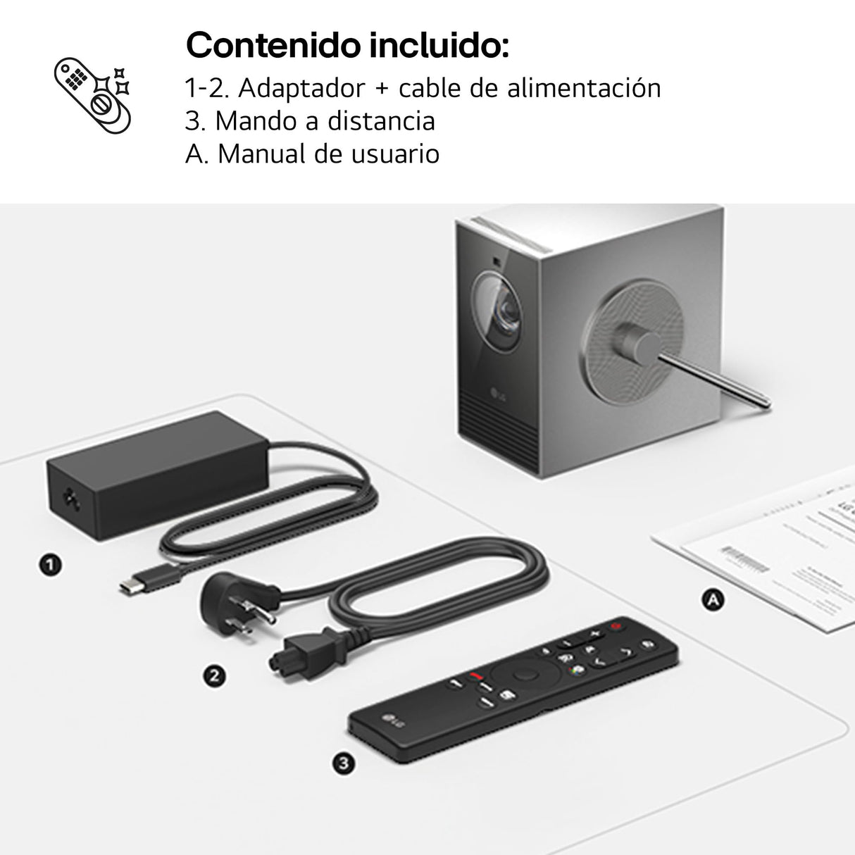 LG PU600U - Proyector CineBeam 4K UHD, Láser 3 Ch (RGB), Smart TV WebOS 24, Brillo 600 Lúmenes, HDR10 y HLG, Pantalla hasta 120", AirPlay 2 y Screen Share, Bluetooth, Plata/Negro