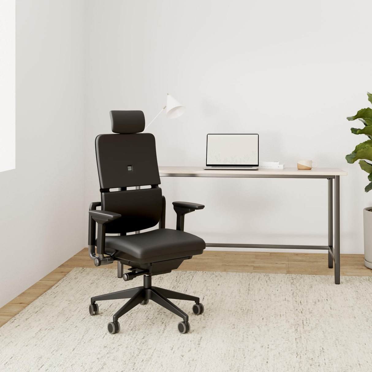 Steelcase Please, silla de oficina ergonómica con respaldo alto regulable en altura, brazos regulables y reposa cabeza regulable Ónix
