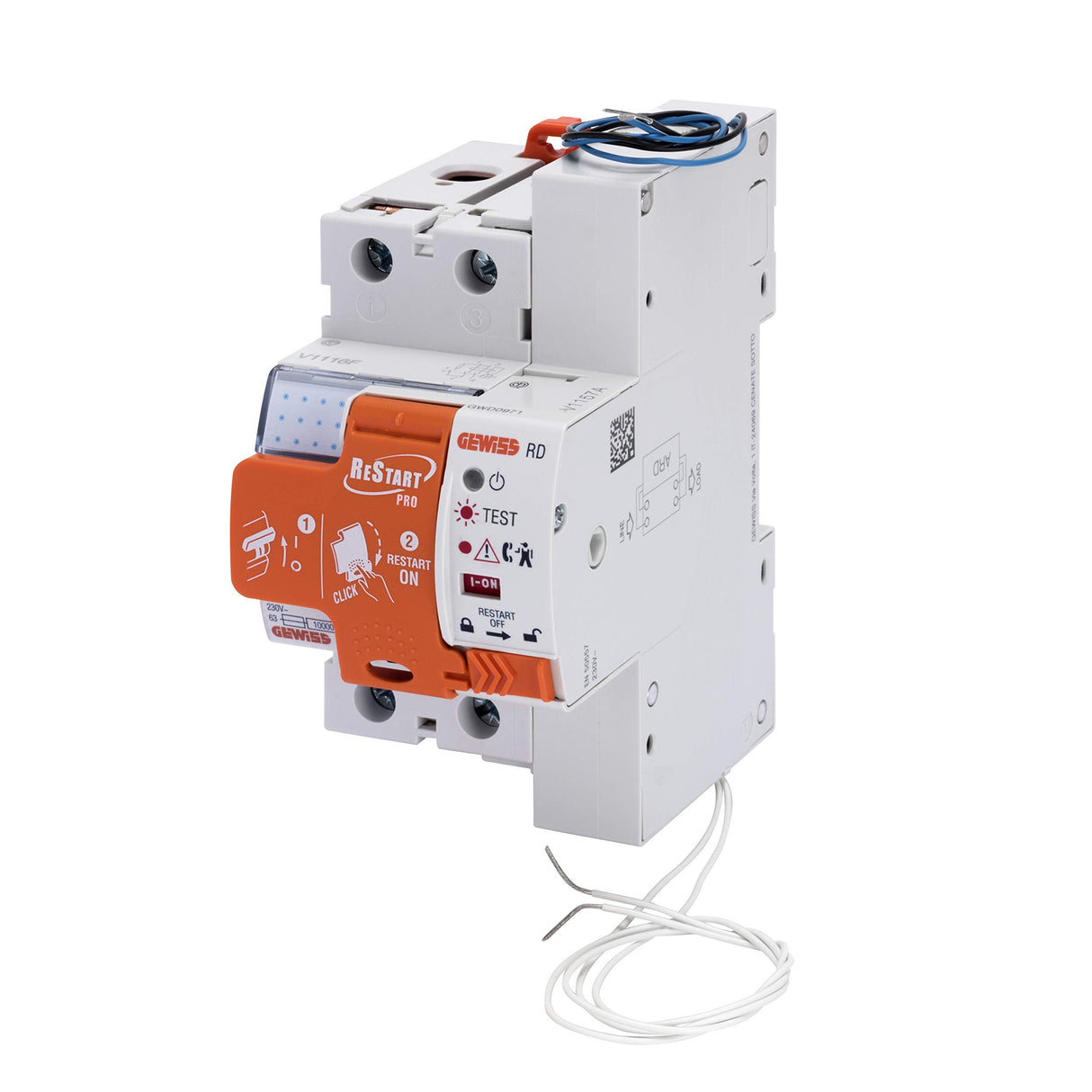 Gewiss GWD4817P Restart Rd Pro, 2 polos, acoplado con diferencial puro Idp, 25 A, tipo de Idn = 0,03 a 230 V, 3 módulos en 50022