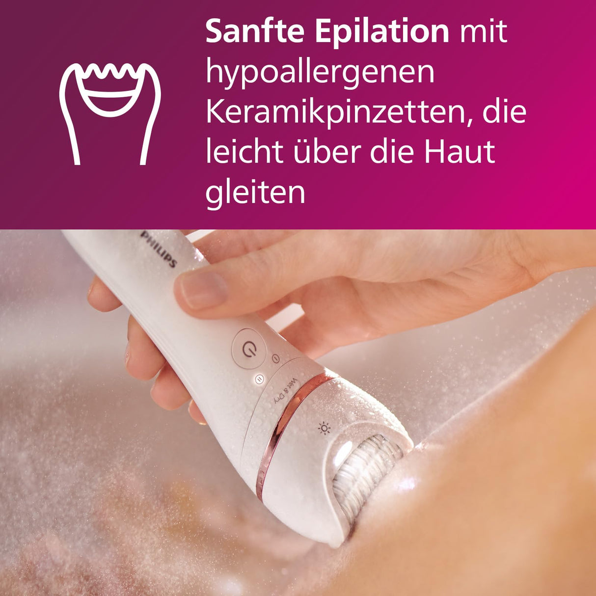 Philips Depiladora Mujer Serie 8000, 9 en 1, Para Cuerpo, Cara, Pies y Bikini, Uso en Seco o Humedo, Piel Suave desde Casa, Cabezal Ceramico, BRE740/10, Blanco