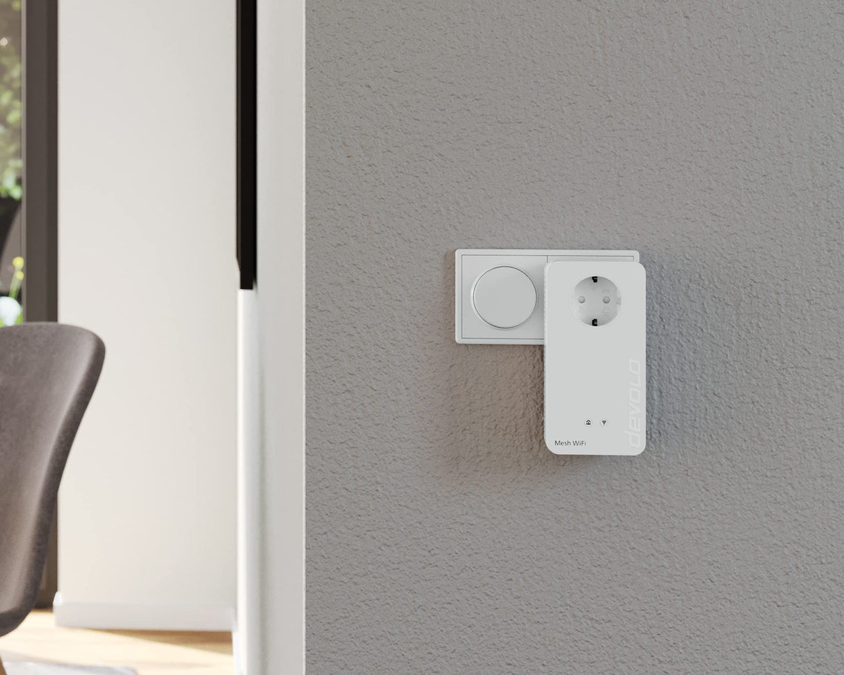 devolo Adaptador de Red WiFi, Kit multisala WiFi 2 de Malla, hasta 1200 Mbit/s, Red de Malla WiFi, 6 Puertos Gigabit LAN, Enchufe WLAN, dLAN 2.0, Color Blanco