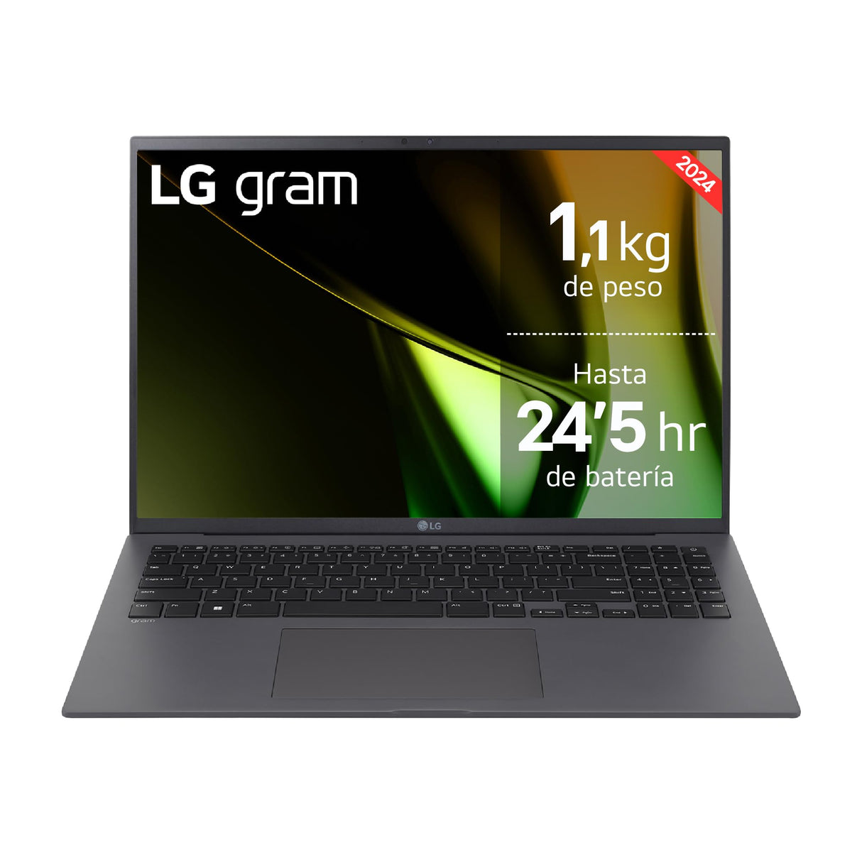 LG Gram 16Z90S-G.AD76B - Portátil Ultraligero de 40.6 cm (16") 2560x1600, Panel IPS Antirreflejo, Intel Core Ultra 7, 32 GB RAM, 512GB SSD, 1.199 g, Batería 24.5 horas, Windows 11 Home, Gris Carbón