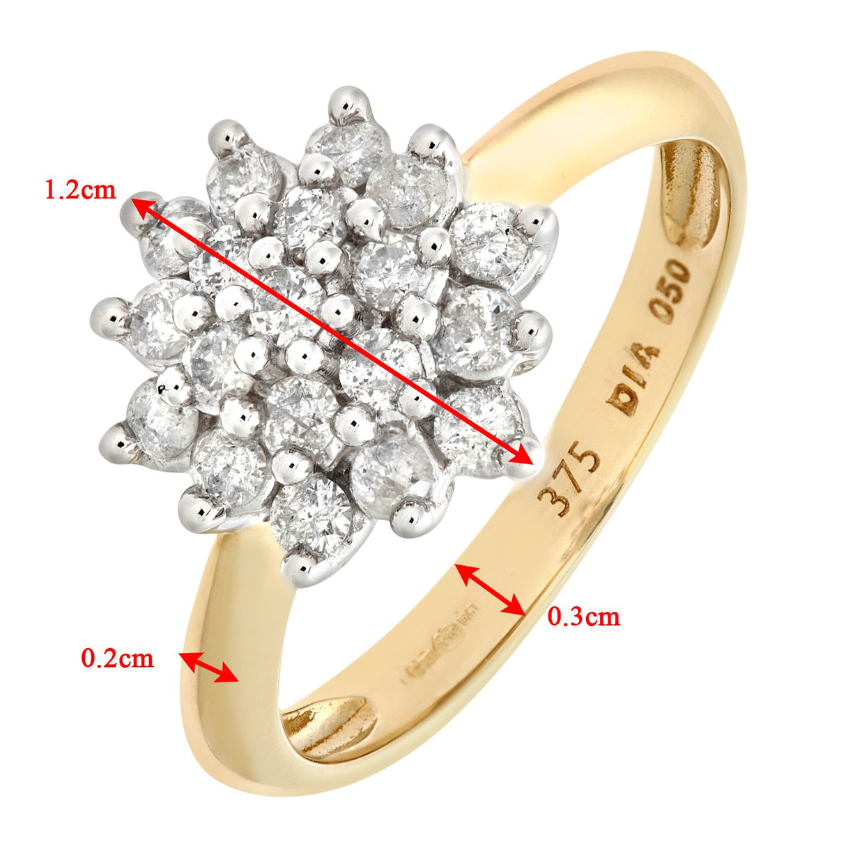 Naava Anillo para Mujer de Oro Amarillo 9K con Diamantes Talla 22