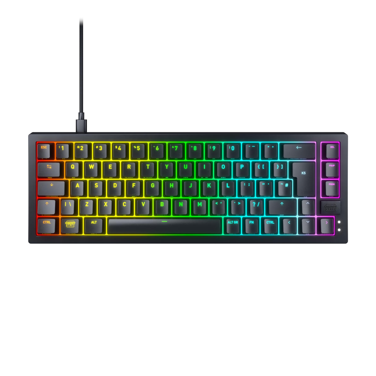 CHERRY XTRFY K5V2 Compact, Teclado Gaming Mecánico en Formato 65 %, Distribución de Teclado Inglés UK (QWERTY), Sistema Hot Swap, Switches CHERRY MX2A RED, Negro