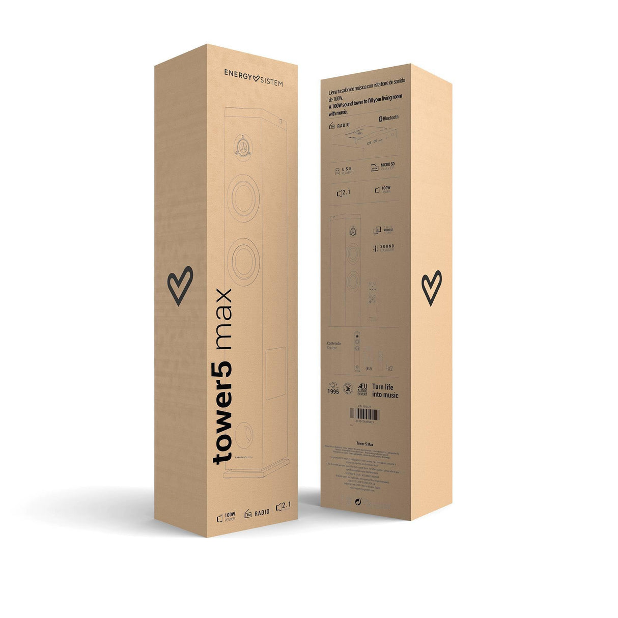 Energy Sistem Tower 5 MAX (100 W, Bluetooth, True Wireless, USB/SD y Radio FM)