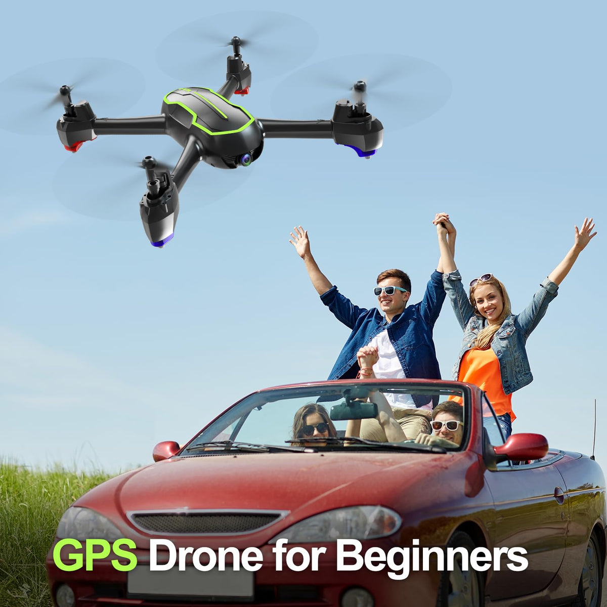 Loolinn | Drone con Control de gestos GPS, Cámara HD 1080p para Principiantes, Cuadricóptero RC con Retorno Automático/Fotos y Vídeo HD 1080p (Dos Baterias)