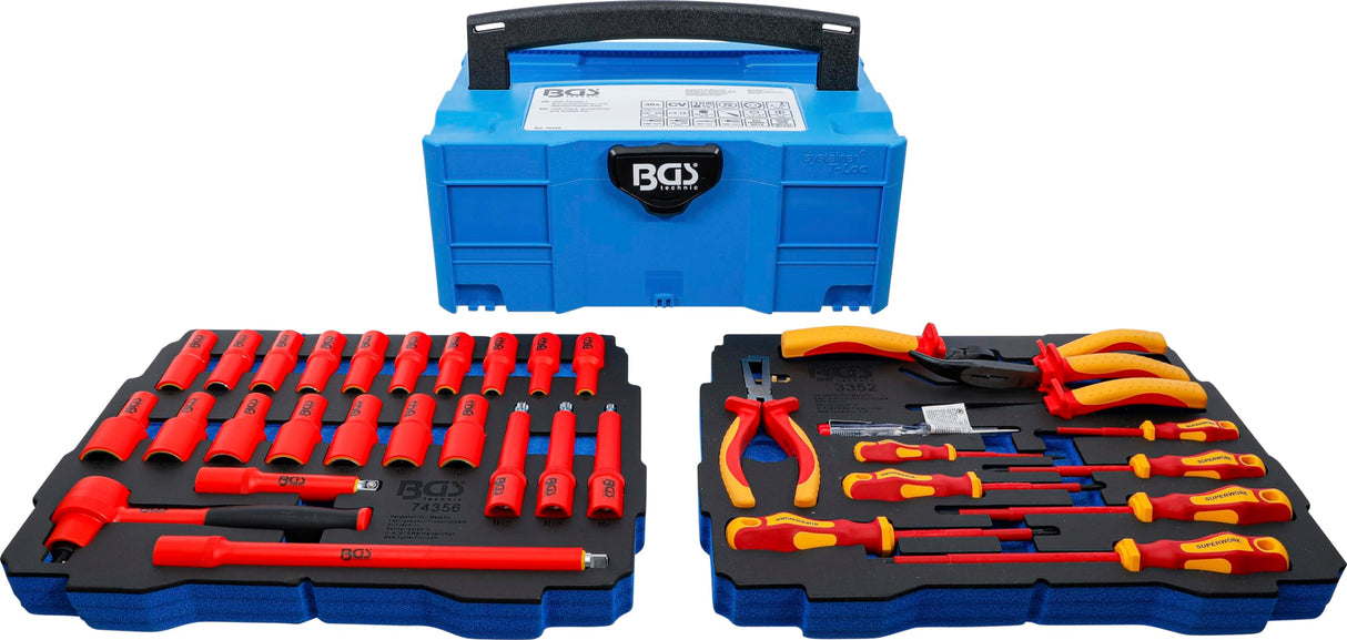 BGS 70230 | Alicates, tenazas y pinzas/destornilladores y juego de llaves de vaso VDE | BGS systainer® | 36 piezas