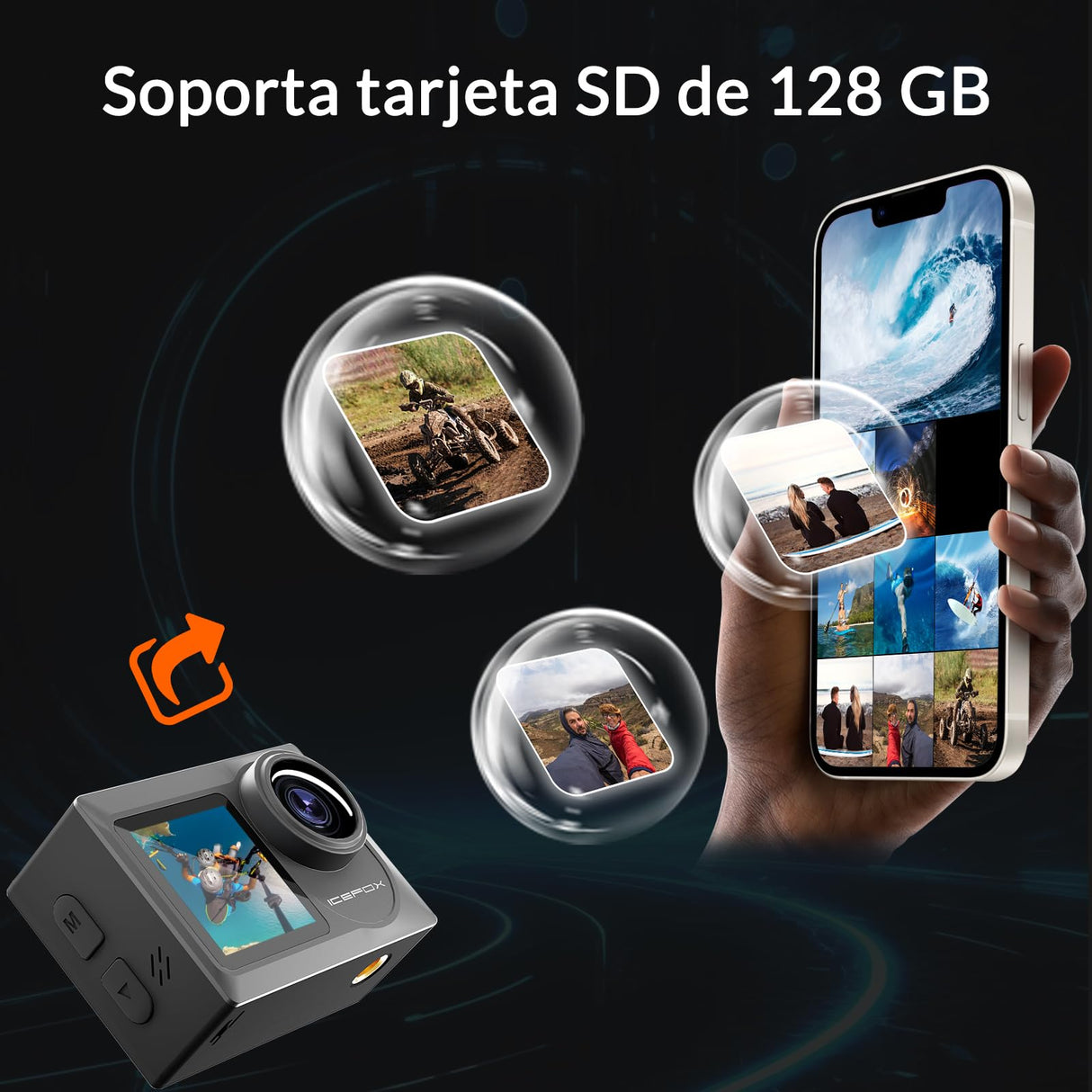 icefox Cámara Deportiva 4K con Pantalla táctil, Gran Angular de 170° EIS, Camara Acuatica de 40 m, Camara Deportiva con Control Remoto, Gris
