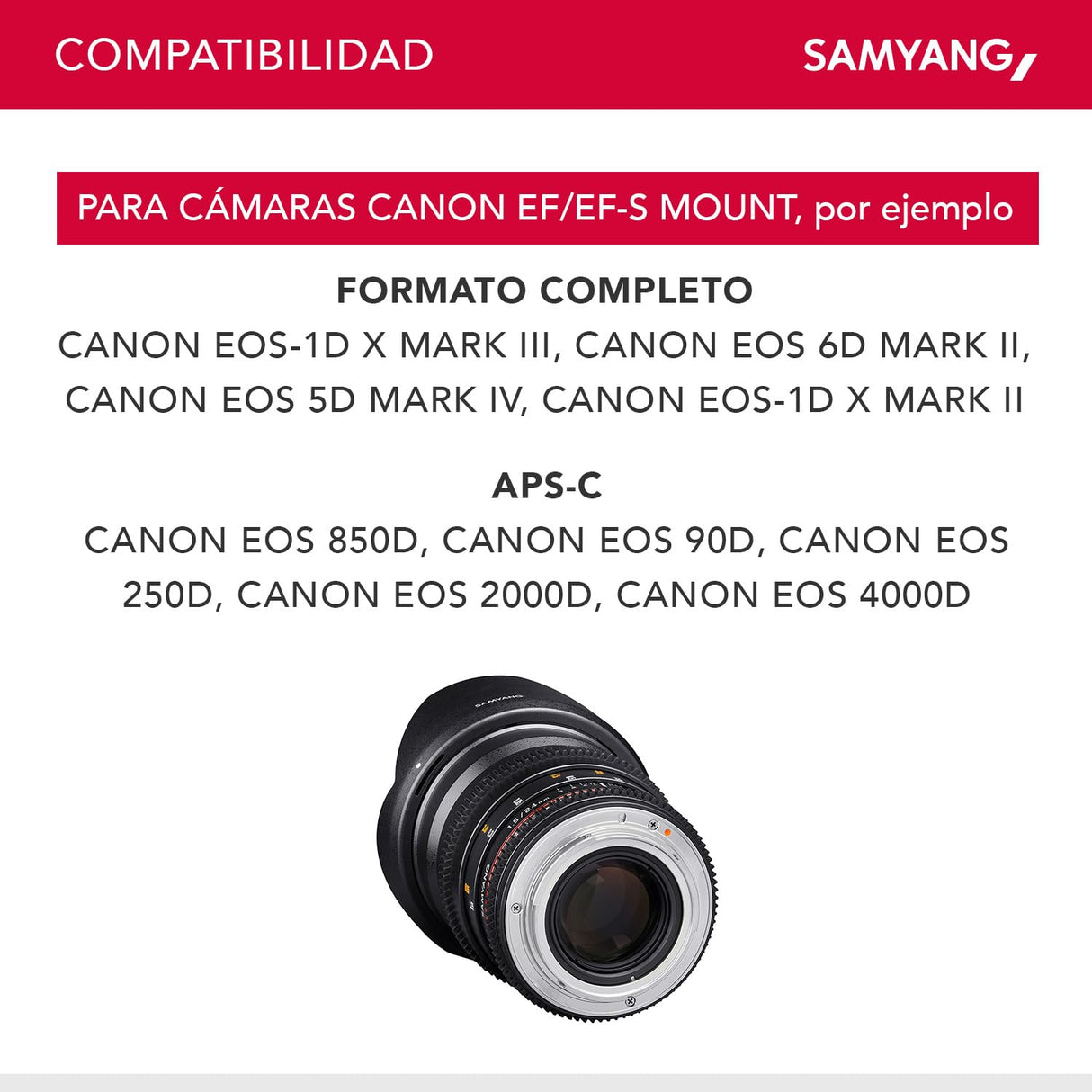 Samyang F1312801101 - Objetivo para vídeo VDSLR para Canon EF (Distancia Focal Fija 24mm, Apertura T1.5-22 ED AS IF UMC II, diámetro Filtro: 77mm), Negro