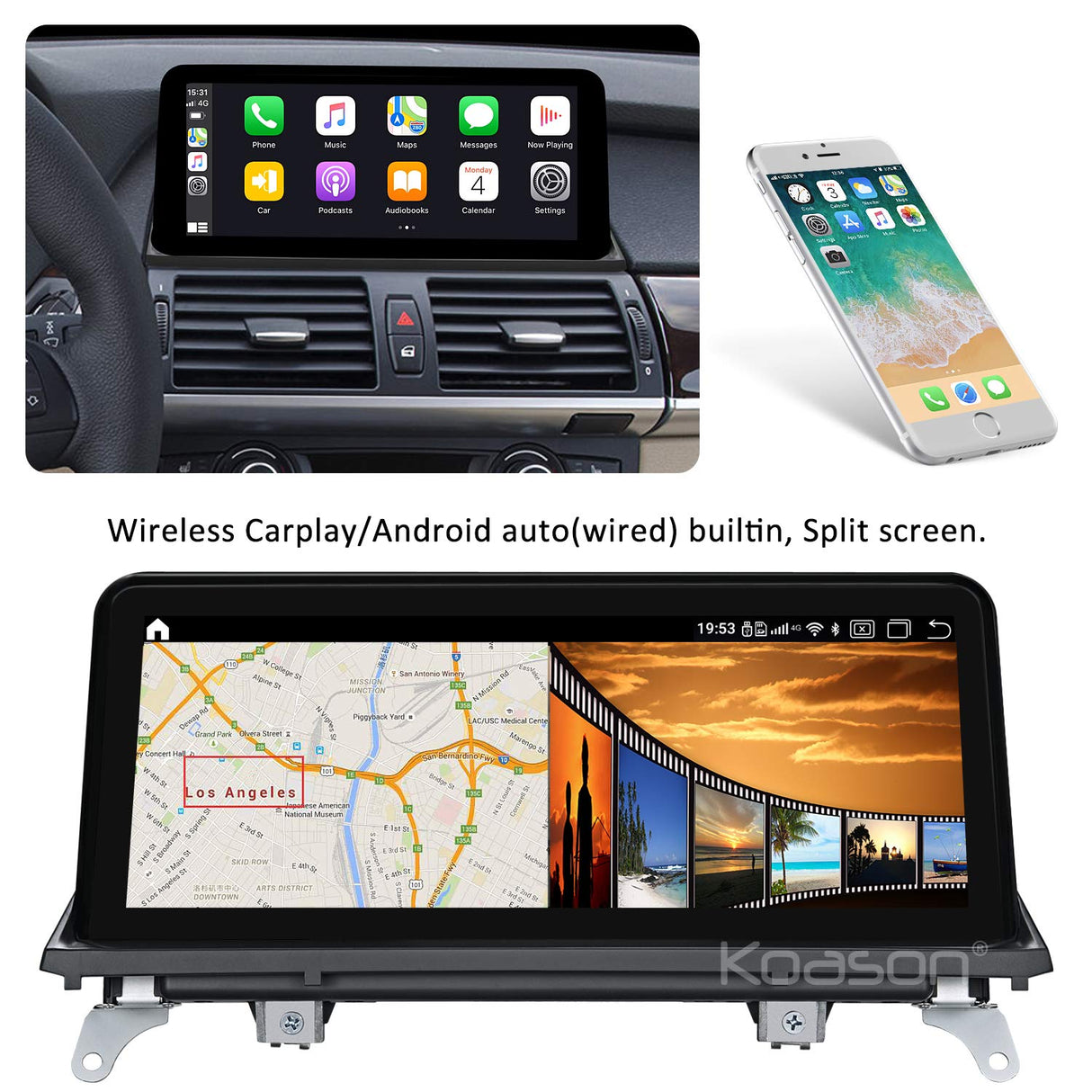 Koason Android 1920HD 10.25Pulgada Pantalla Mostrar Screen Monitor Display Upgrade Autoradio Multimedia CarPlay GPS Navigazione para BMW X5 X6 X5M X6M E70 E71 CCC