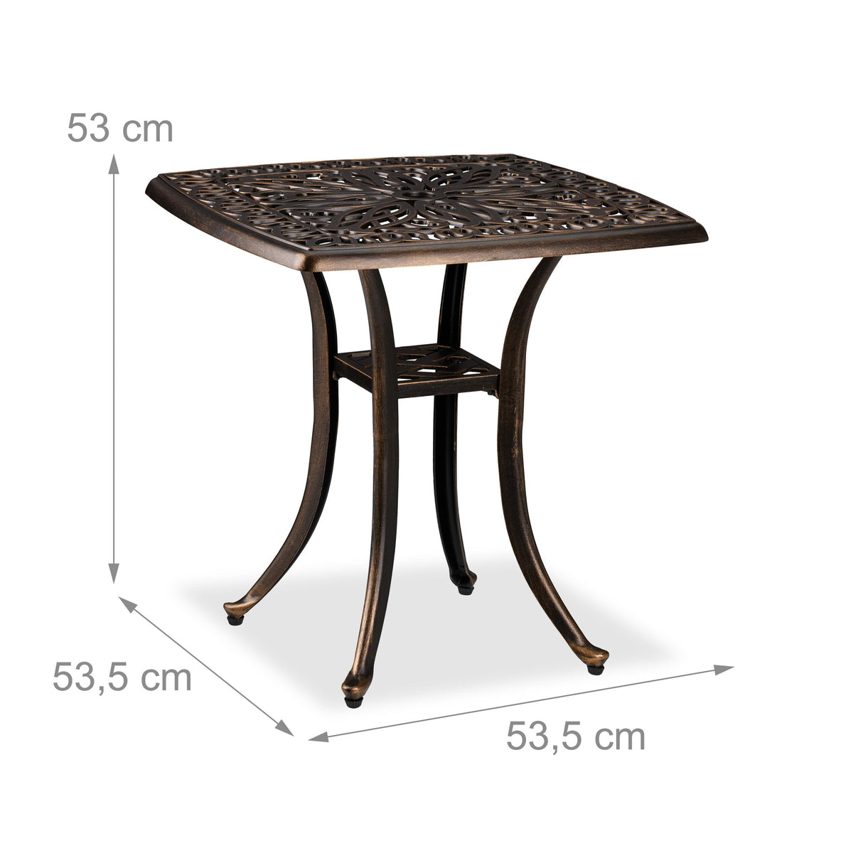 Relaxdays Mesa Jardín Exterior, Mesita Cuadrada Antigua, Resistente, Aluminio Fundido, 53 x 53,5 x 53,5 cm, Negro/Bronce, Plástico