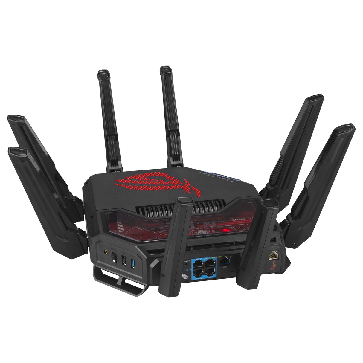 ASUS ROG Rapture GT-BE19000 - Router Gaming WiFi 7 tribanda (802.11be), 320 MHz y 4096-QAM, MLO, Dos Puertos 10G, AI WAN, Gaming Network, Aura RGB, AiMesh, Seguridad de Red, VPN, Guest Network Pro