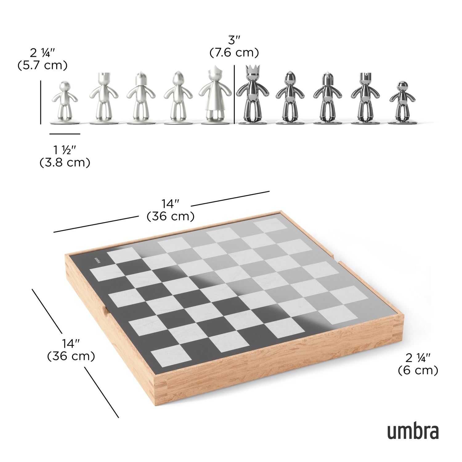 Umbra Buddy Juego de ajedrez, Zinc, Natural