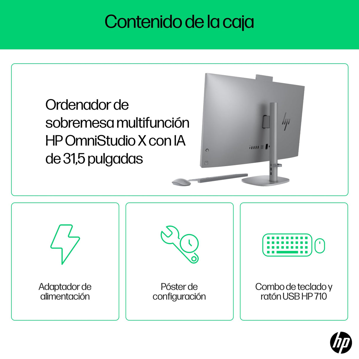 HP OmniStudio X All-in-One 32 UHD 4K (Procesador Intel Ultra 7-155H, 32GB RAM, 1TB SSD, Windows 11) - Teclado QWERTY Español - Silver