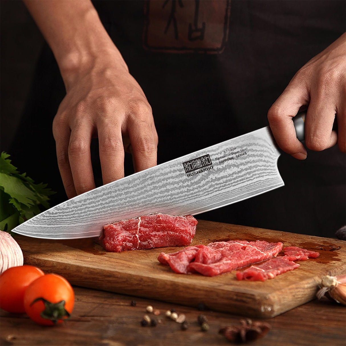 HOSHANHO Damasco Set Cuchillo 3 Piezas, Profesional Set Japoneses de Acero Damasco de 67 Capas, 20cm Cuchillo de Cocina, 18cm Cuchillo Santoku, 9.5cm Cuchillo de Fruta