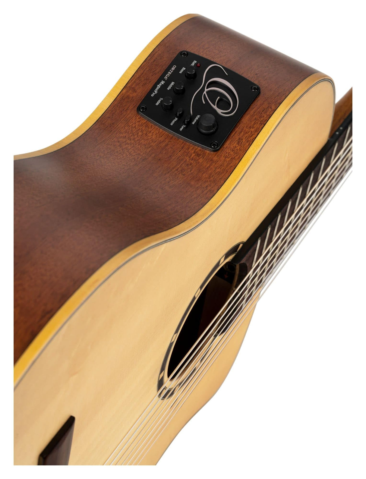 Ortega Guitars Family Series Pro - Guitarra de concierto de 7 cuerdas, electroacústica, abeto y sapele con acabado satinado, color natural, incluye funda (RCE133-7)