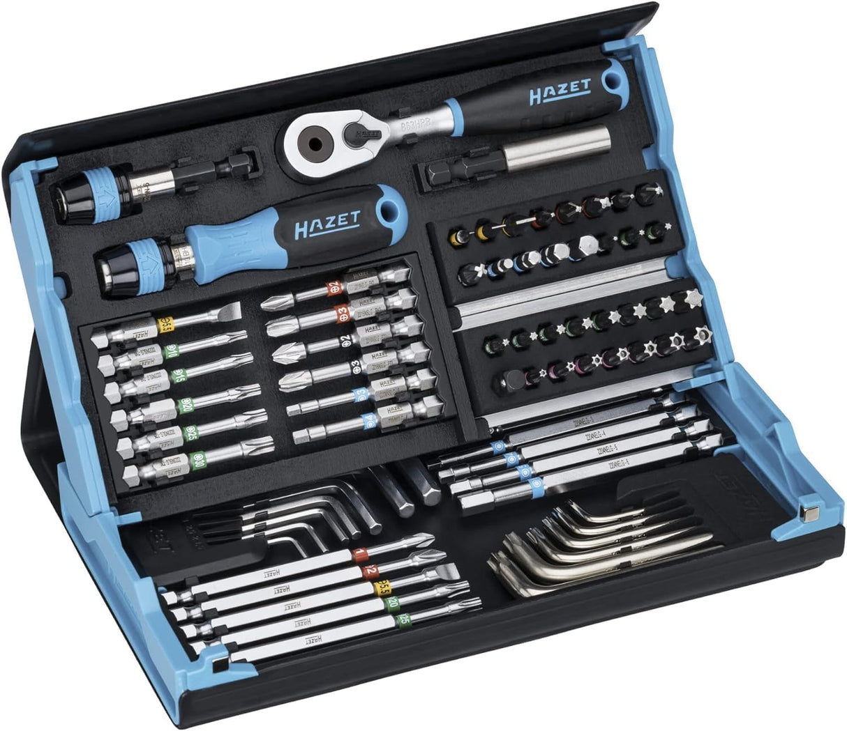 Hazet Juego de puntas Smartcase 2200SC-31, 73 piezas, accionamiento: hexagonal 6,3 (1/4 pulgada) muchas herramientas en el mínimo espacio para la mejor visión de conjunto