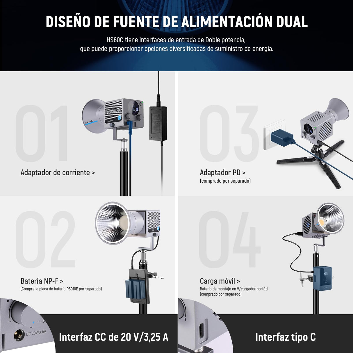 NEEWER 60W Luz Video LED RGB Portátil Luz Relleno de Mano, App/2.4G/Control Panel 18 Escenas 8700Lux/1m 2700-6500K CRI97+ Iluminación Continua COB Regulable para Transmisión Grabación Video, HS60C