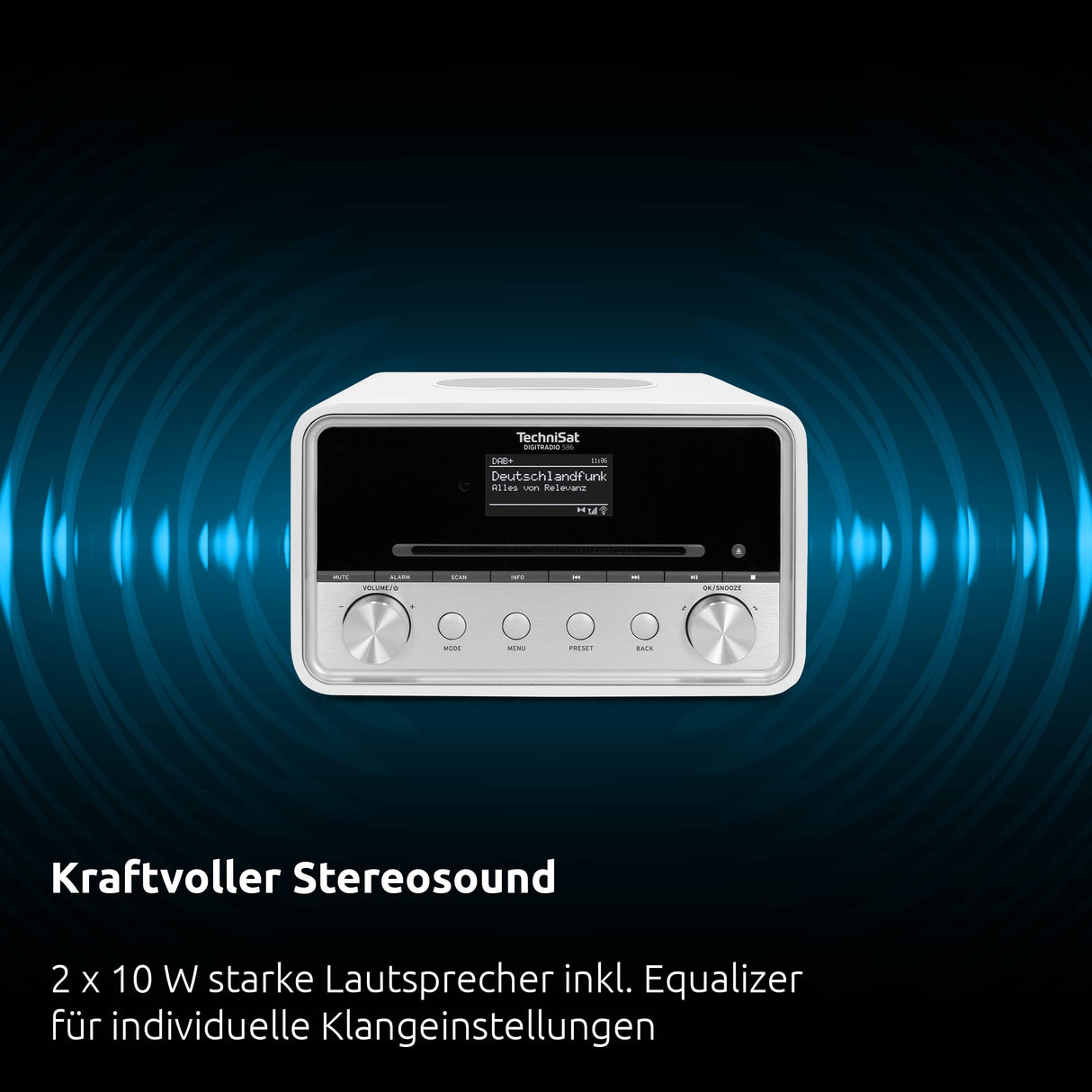 TechniSat DIGITRADIO 586 - Radio híbrido Dab+ (Radio por Internet, FM, Bluetooth, Spotify, Carga inalámbrica, Control por App, Pantalla OLED, USB, CD,MP3, AUX, 20 W, Equipo Compacto, Control Remoto)