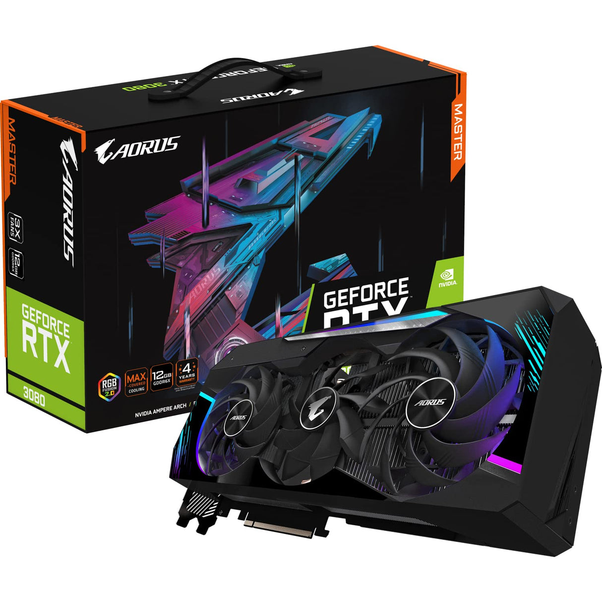 Gigabyte Technology Tarjeta gráfica AORUS GeForce RTX 3080 Master de 12 GB, Negro (GV-N3080AORUS M-12GD)