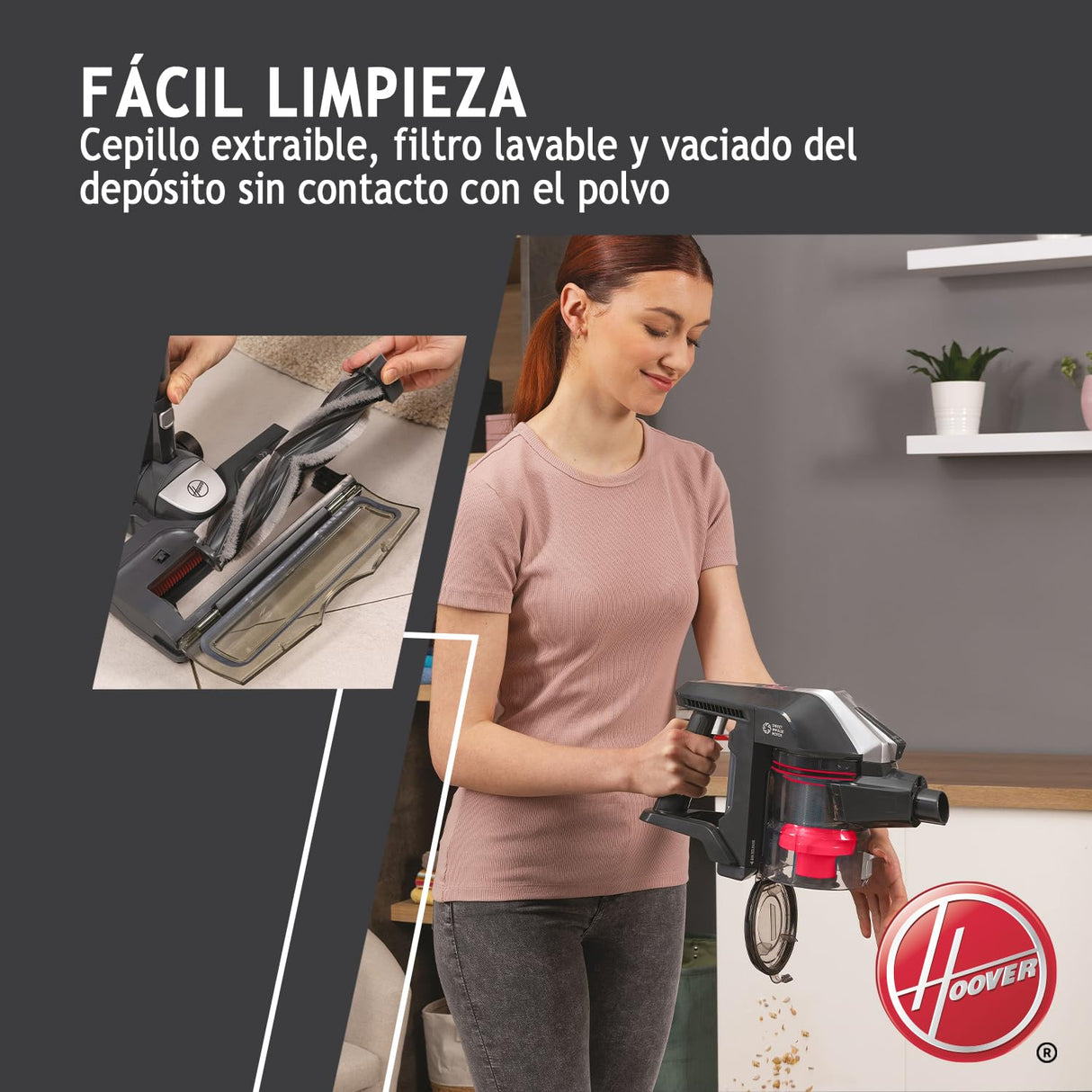 Hoover HF300 Home, HF322TH Aspiradora sin Cable, sin Bolsa, 3 en 1, Escoba, de Mano y Vertical, Rodillo 2 en 1 Suelos y Alfombras, Autonomía 40 min, Color Azul
