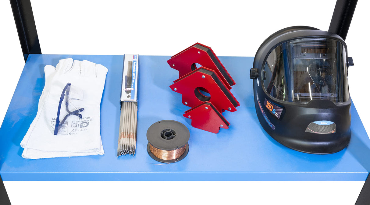 Güde 20105 MST 915 plus - Mesa de soldadura portátil (consola de soldador, ojales colgantes, incluye juego de imanes de soldadura de 4 piezas, capacidad de carga 300 kg), color azul