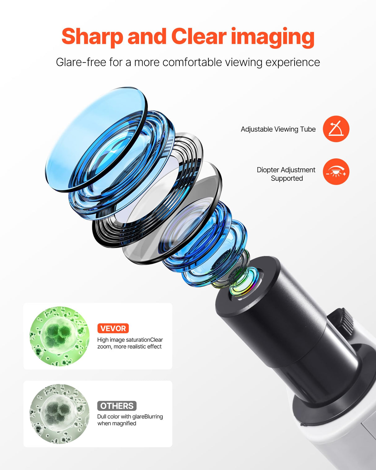 VEVOR Microscopio Compuesto con Aumento de 40-2000X Kit de Microscopio Binocular Cuerpo de Aleación de Aluminio, Luz LED, Soporte para Teléfono, para Estudiantes, Laboratorios, Escuelas, Hogar