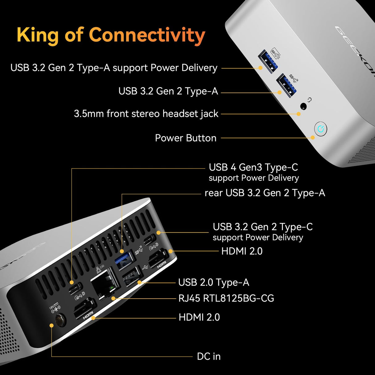 GEEKOM Mini PC A8, AMD Ryzen 7 8845HS (8 núcleos, 16 subprocesos, hasta 5,1 GHz) Mini PC para Juegos Windows 11 Pro 32 GB DDR5 1TB SSD Mini PC | AMD Radeon 780M | Wi-Fi 6E | BT5.2 | 8K | IA |