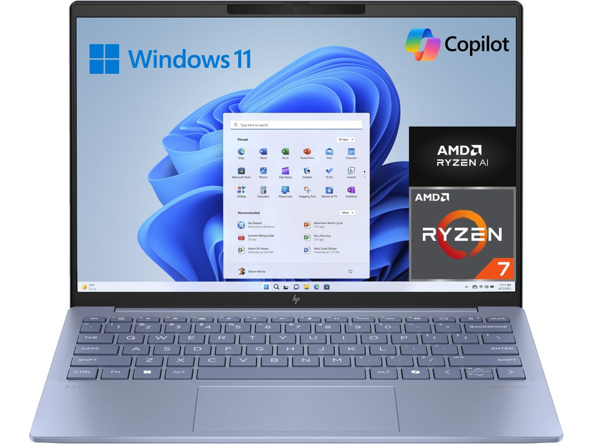 HP Pavilion Aero 13-bg0000ns - Ordenador portátil Ultraligero de 13.3" WUXGA (AMD Ryzen 7 8840U, 16GB RAM, 1TB SSD, AMD Radeon, Windows 11) Blue - Teclado QWERTY Español