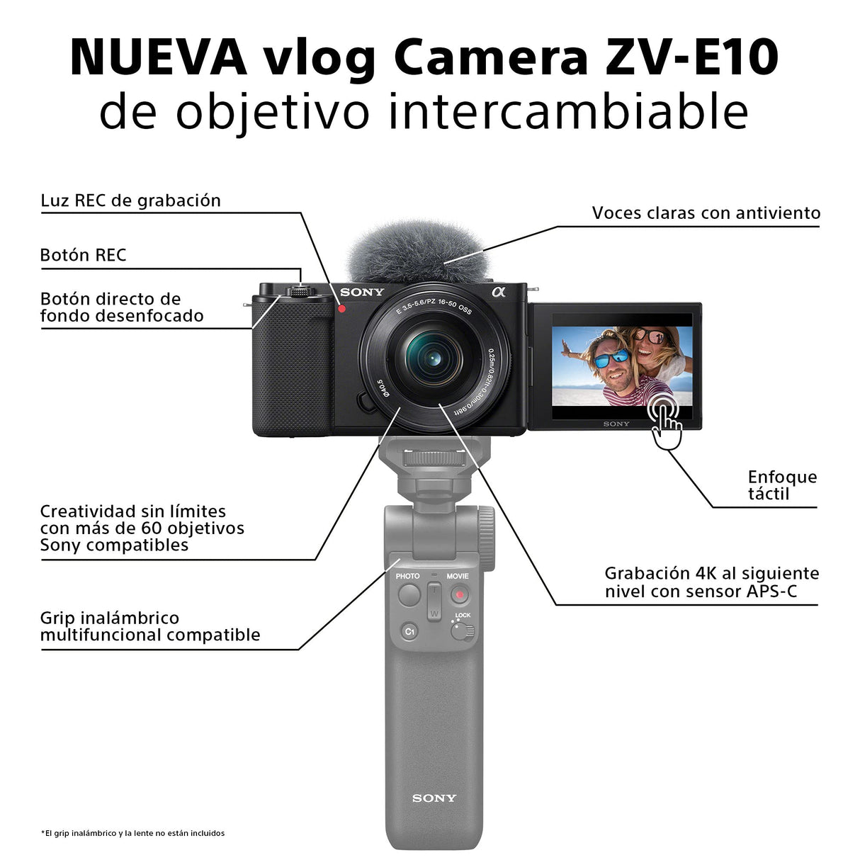 Sony Alpha ZV-E10 | Cámara Vlog con lente intercambiable sin espejo APS-C (pantalla pivotante para vlogs, video 4K, autoenfoque ocular en tiempo real) Negro