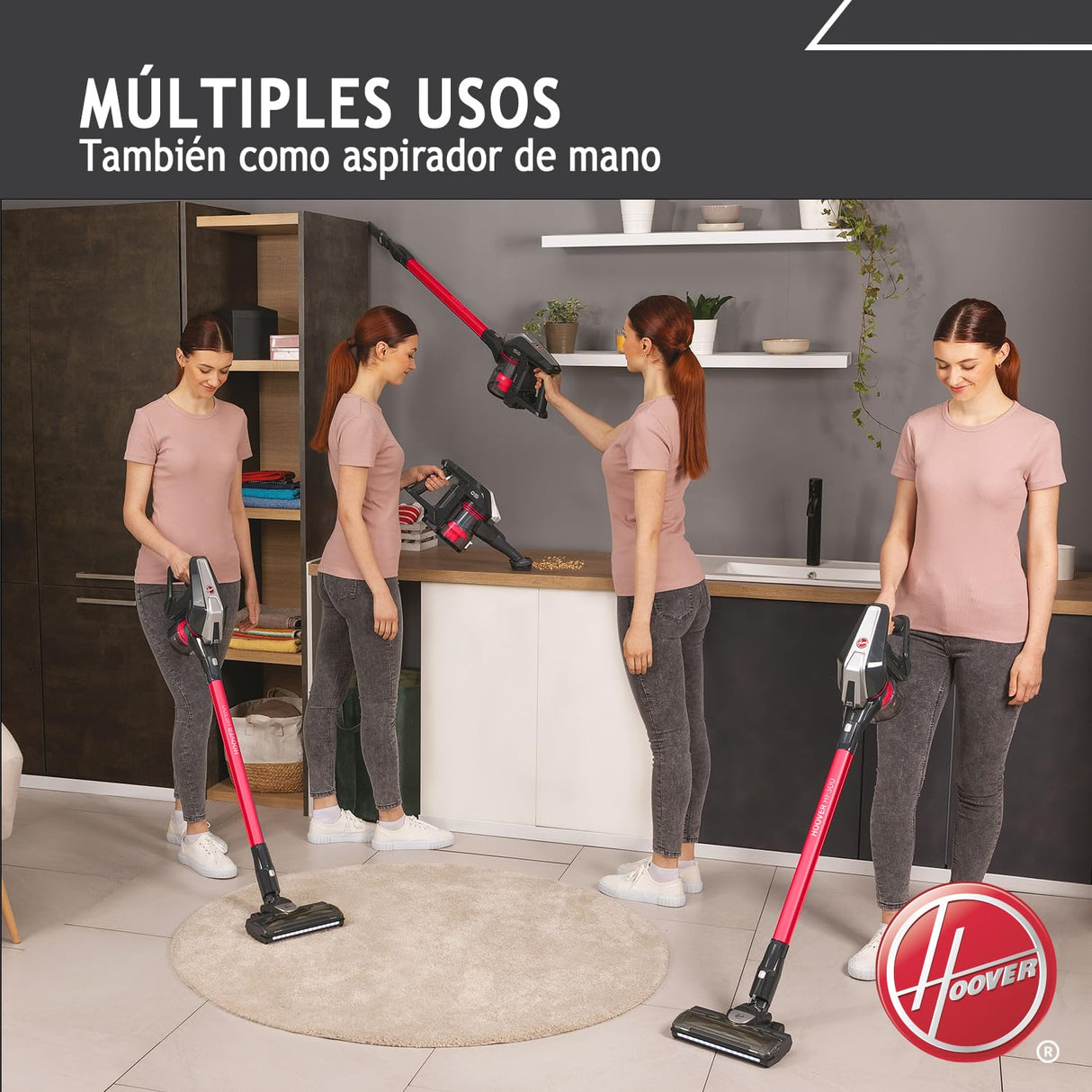 Hoover HF300 Home, HF322TH Aspiradora sin Cable, sin Bolsa, 3 en 1, Escoba, de Mano y Vertical, Rodillo 2 en 1 Suelos y Alfombras, Autonomía 40 min, Color Azul