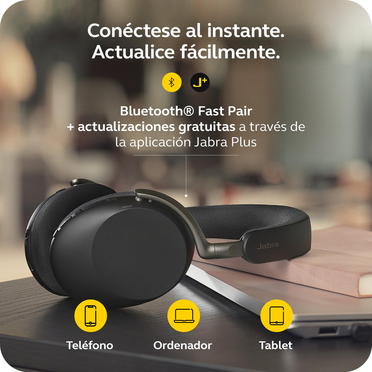 Jabra Evolve3 85 Auriculares Over-Ear Bluetooth Inalámbricos con Micrófono para Trabajo, USB-C, IA Llamadas, Cancelación Ruido Activa Adaptativa, 25h Batería, MS Teams Certificado, Negro