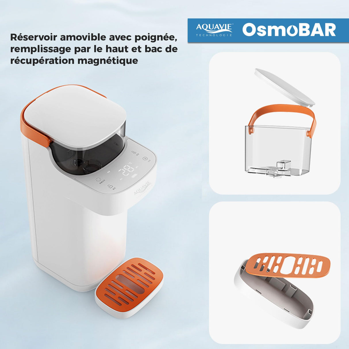 Aquavie Technology - OsmoBAR - Fuente de Agua purificada por ultrafiltración - Dispensador instantáneo de Agua templada y Caliente - Depósito de 1,1 L