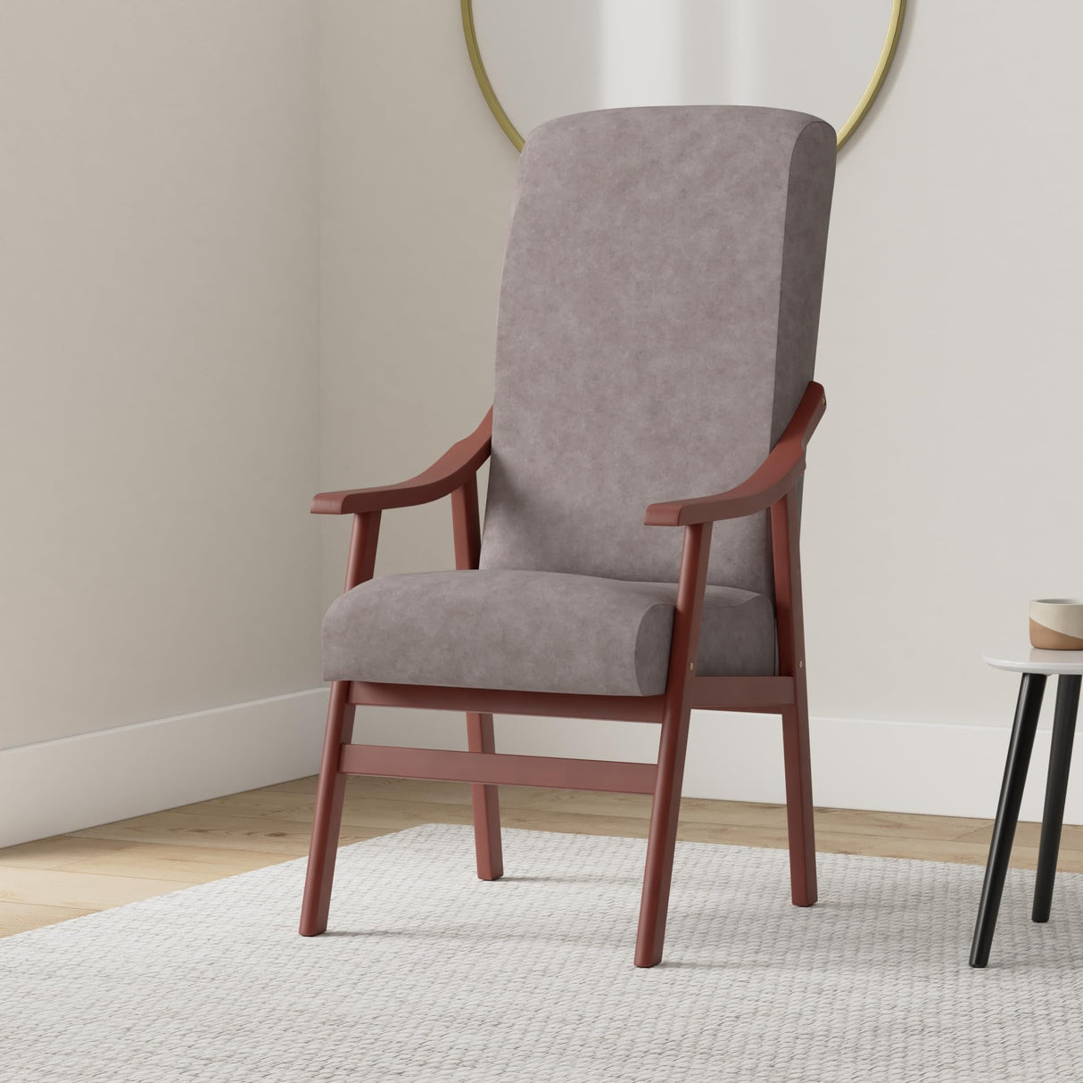 Abuelo a Gusto - Silla Brazos de Madera, Respaldo Recto, Ideal para Personas Mayores, Movilidad Reducida o Dolor Espalda. Usada en residencia y geriátricos. Tamaño: 57x70x114 cm. (Cerezo, Gris)