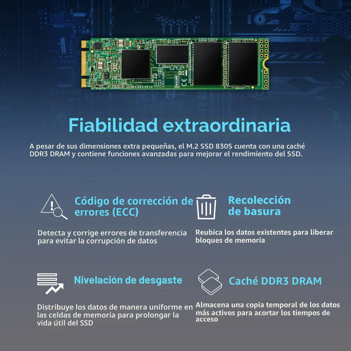 Transcend 2TB MTS830S M.2 2280 SATA III 6 GB/s Disco de Estado Sólido Interno 3D TLC NAND con Caché DRAM TS2TMTS830S