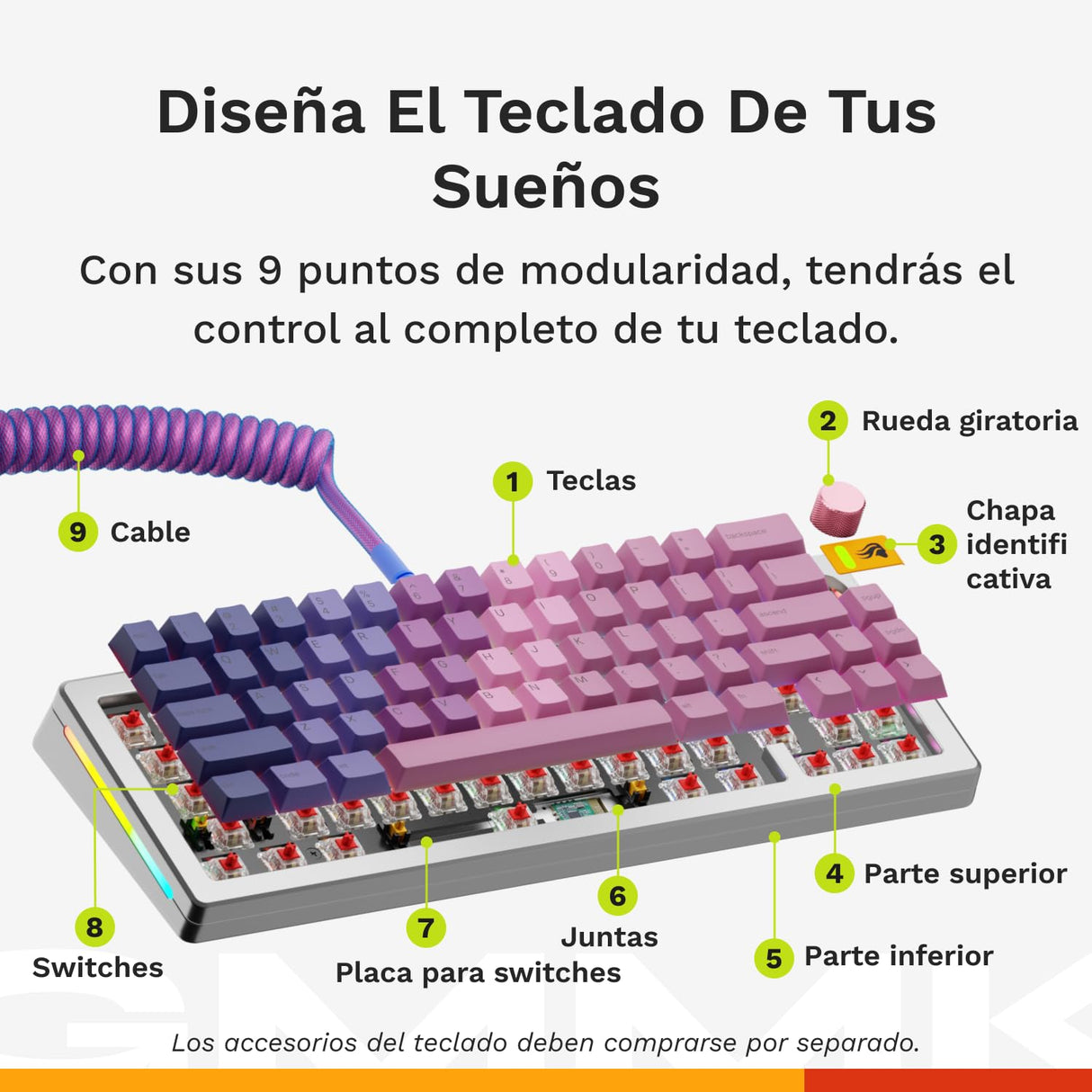 Glorious Gaming GMMK 3 Pro HE Teclado rápido Hall Effect, Carcasa Aluminio, tasa 8K, switches magnéticos/Hot Swap MX, Juntas modulares, Compacto 65% QWERTY EE.UU. (Plata)