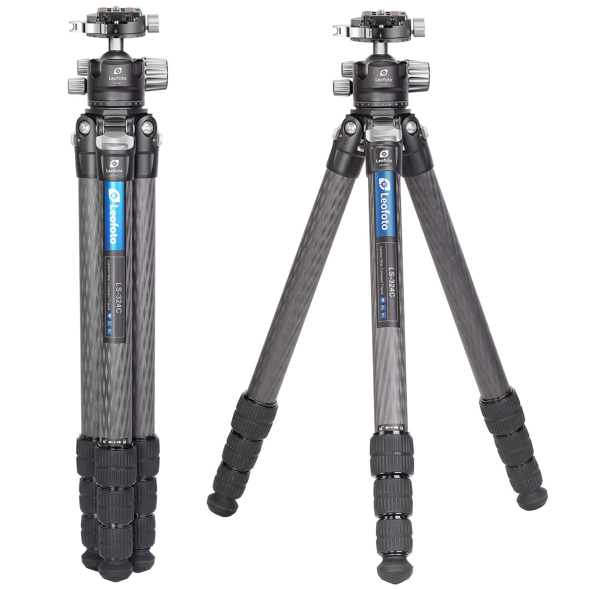 Leofoto - Ranger - Trípode de Carbono con Cabeza de Bola - Sistema Twist-Lock- Patas Ajustables en 3 ángulos - Ideal para fotografía Macro - LS-324C+LH-40PCL