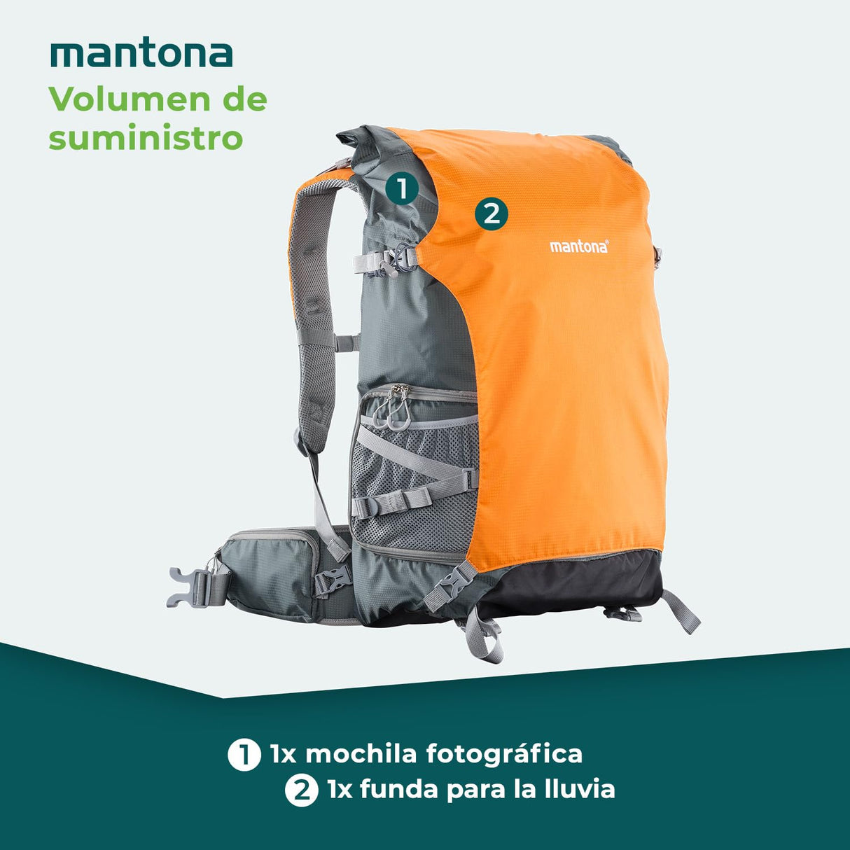 Mochila para cámara Mantona ElementsPro 50 Outdoor. Gris/Naranja