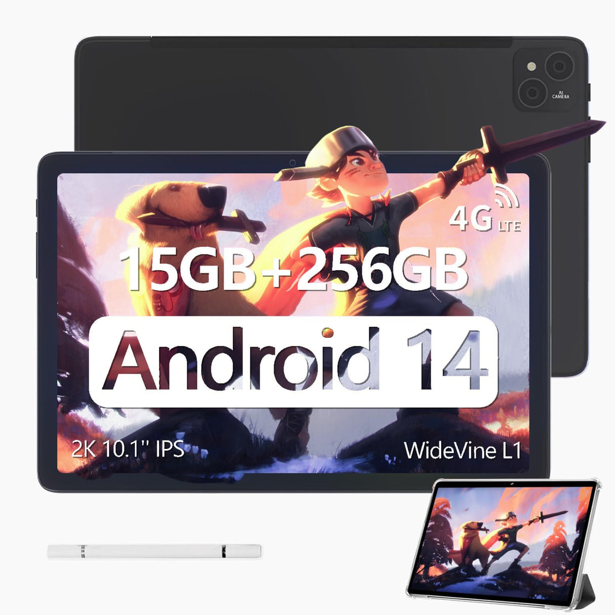 DOOGEE T10 Pro Tablet 10,1 Pulgadas FHD+ con 15GB RAM + 256GB ROM (Ampliable 1TB), Android 14 Tablet, Batería de 8580mAh, Octa-Core con Dual 4G LTE, WiFi 2,4/5G, TÜV-Certificado, 13MP + 8MP, Negro