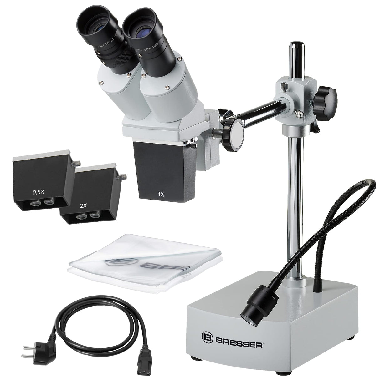 Bresser Biorit ICD-CS - Microscopio estéreo (5 x -20x, 3 Lentes Intercambiables, LED y Distancia de Trabajo de 230 mm)