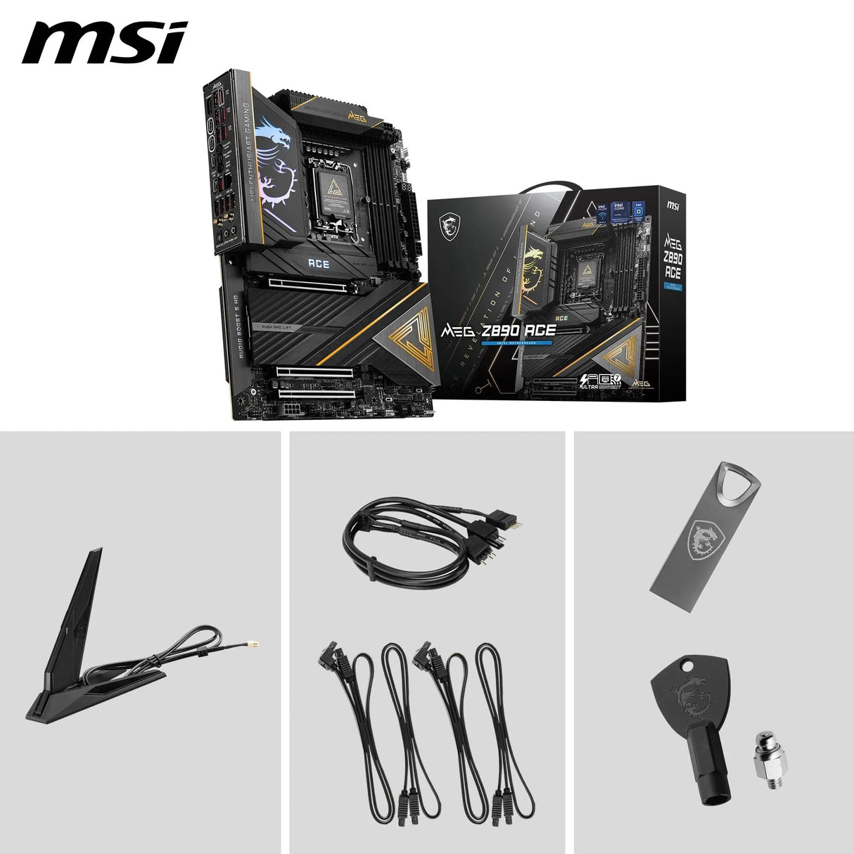MSI Meg Z890 Ace, ATX - Placa Base Soporta Procesadores Intel Core Ultra (Serie 2), LGA 1851-110A SPS VRM, Memoria DDR5 (9200+MT/s OC), PCIe 5.0 & 4.0 x16, M.2 Gen5, Thunderbolt 4, Wi-Fi 7, 10G LAN