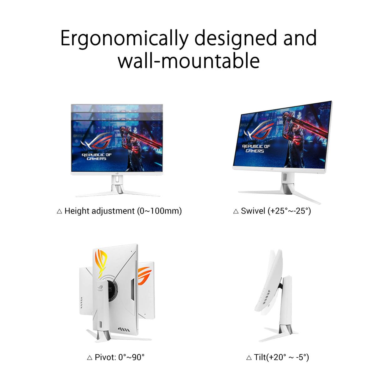 Asus XG27AQ-W ROG Strix Monitor de Gaming, Fast IPS, 27 Pulgadas, WQHD 2560 × 1440, hasta 170 Hz, 1 ms GTG, ELMB Sync, G-Sync Compatible, Display HDR 400