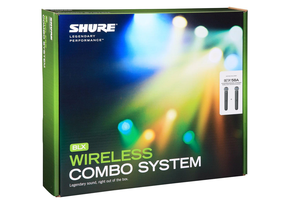 Micrófono inalámbrico Shure BLX288/B58 UHF - Adecuado para iglesias, karaoke y voces - Batería de 14 horas, alcance de 100m - Incluye (2) micrófonos BETA 58A, receptor de doble canal - Banda T11