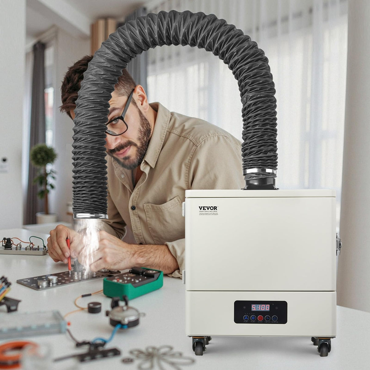 VEVOR Extractor de Humos de Soldadura 280 W con Mangueras Dobles Absorbedor de Humo de Soldadura 459 m³/h sin Escobillas con Filtros de 4 Etapas y 10 Velocidades para Soldadura, Grabado Láser