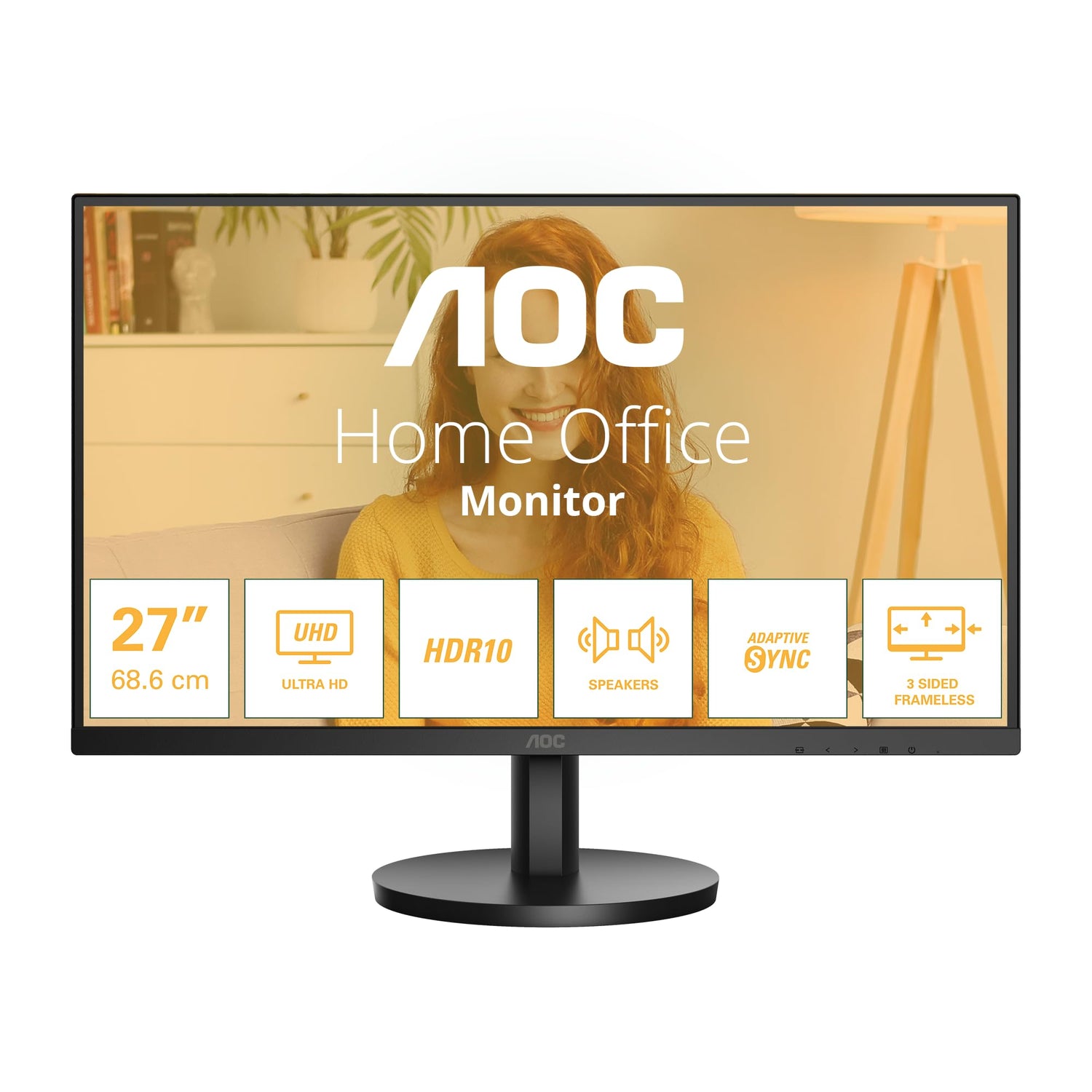 AOC U27B3A Monitor 27" UHD, WLED, 60Hz, IPS, 4 ms GtG, Adaptive Sync., Altavoces (3840x2160, 2X HDMI 2.0, 1x DP 1.4) Negro