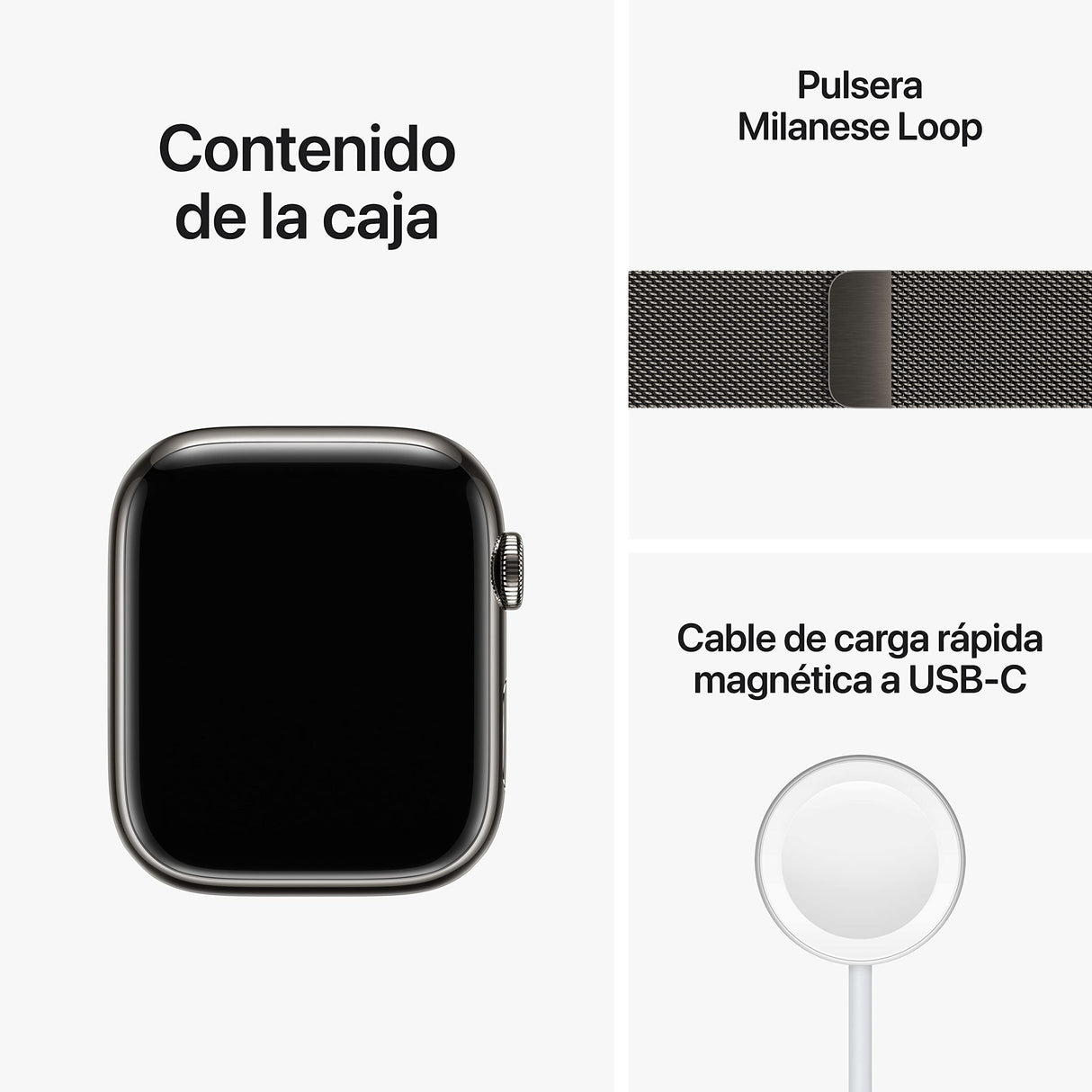 Apple Watch Series 8 (GPS + Cellular, 45mm) Reloj Inteligente con Caja de Acero Inoxidable en Grafito - Pulsera Milanese Loop en Grafito. Monitor de entreno, Resistencia alagua