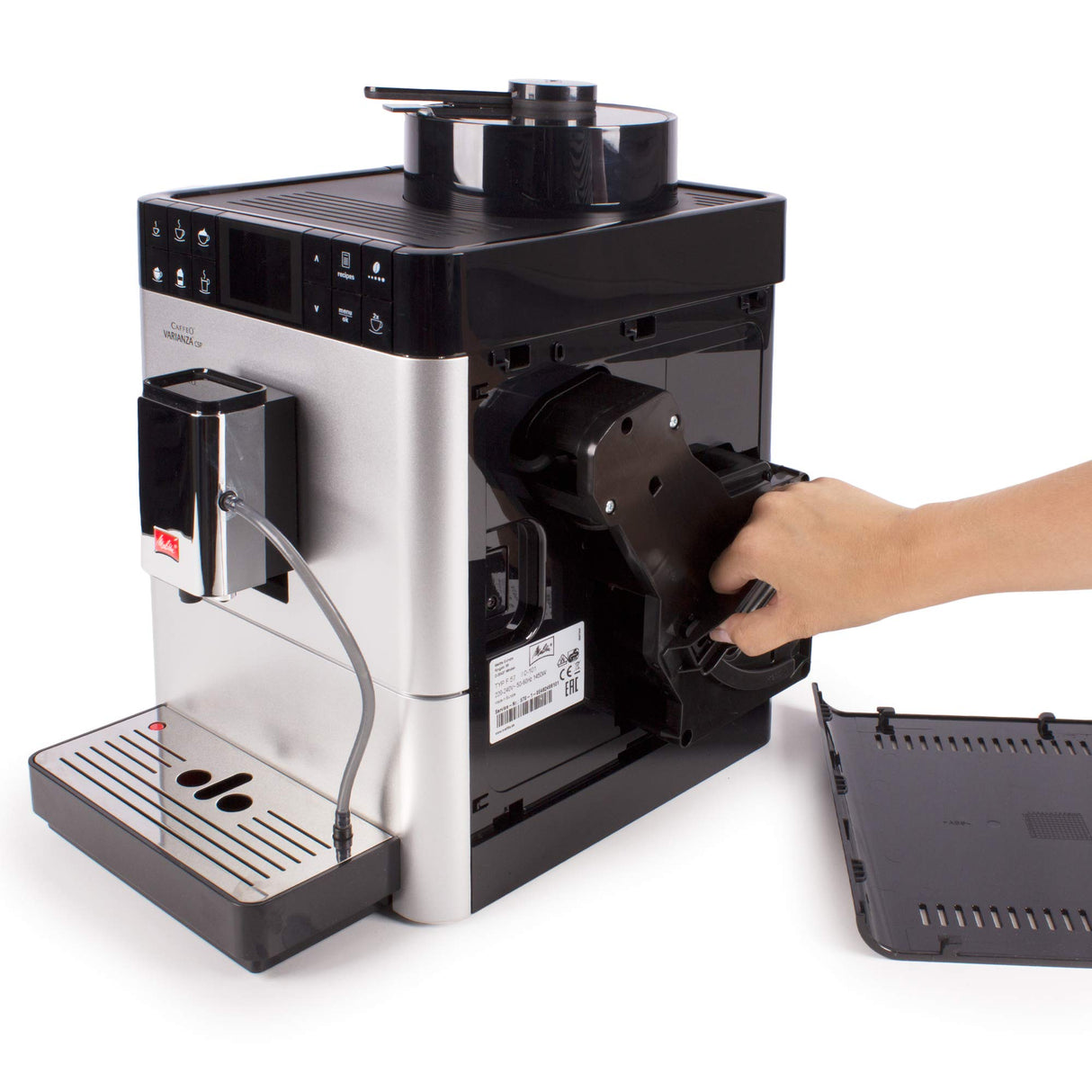 Melitta Caffeo Varianza CSP F570-101, Cafetera Molinillo, Café en Grano, Personalizable, Pantalla TFT, Limpieza Automática, 15 Bares, Plata, 1450 W, 1.2 litros, Acero Inoxidable, 5 Velocidades