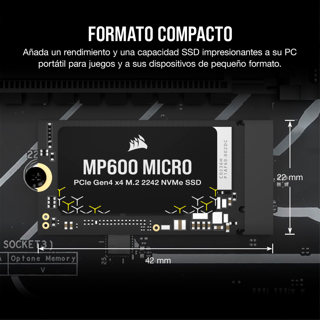 Corsair MP600 Micro 2TB M.2 NVMe PCIe x4 Gen4 SSD – M.2 2242 – hasta 7.000 MB/s de Lectura Secuencial – Compatible con Los Portátiles Lenovo Legion Go y Thin PCIe 4.0 – Negro