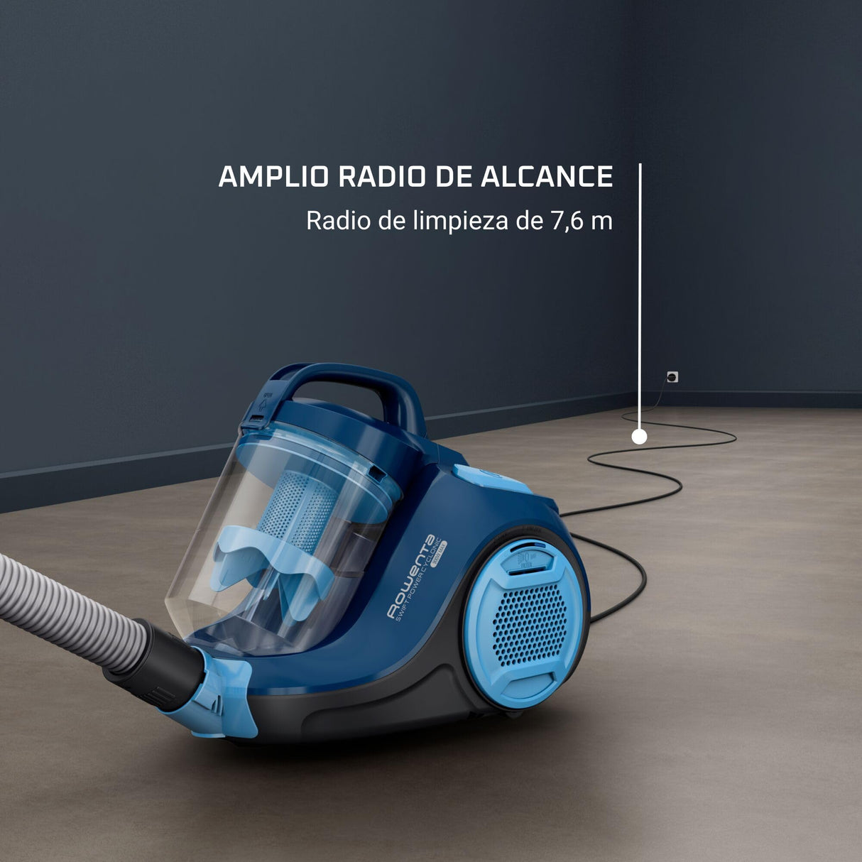 Rowenta Swift Power RO2981 Total Care, aspiradora sin bolsa, sistema ciclónico, depósito 1.5 L, cepillo parquet, boquilla 2 en 1 para ranuras, tapicerías y pelo mascotas, 77 dB, Multicolor